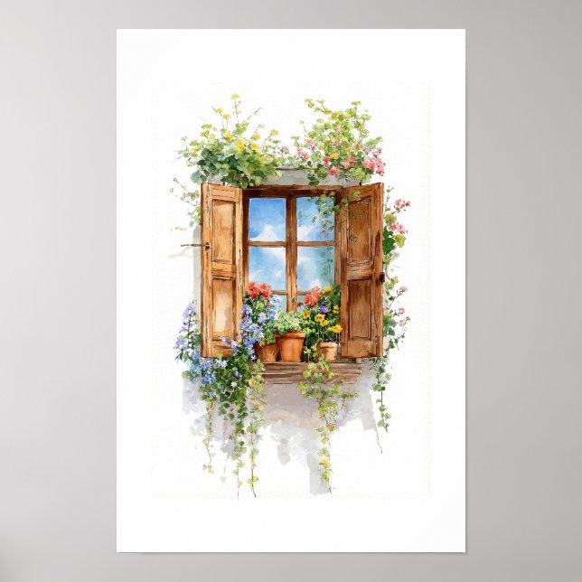 Rustic Floral Window – Cottage Style Poster (Front)