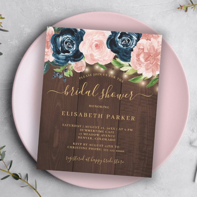 Rustic floral wood budget bridal shower invitation (Creator Uploaded)