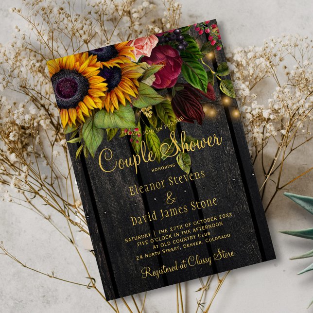 Rustic floral wood burgundy winter couple shower invitation (Creator Uploaded)