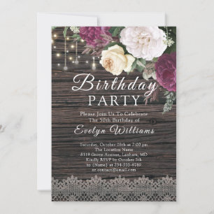 Rustic Floral wood Lace Birthday Invitation
