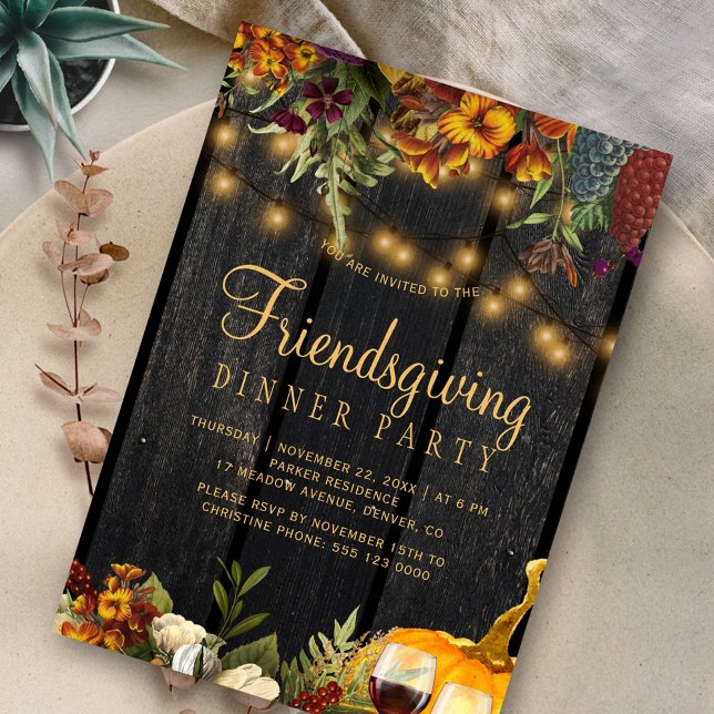 Rustic floral wood pumpkin Friendsgiving party Invitation (Creator Uploaded)