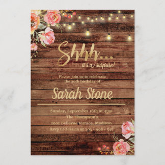 Rustic Floral Wood Surprise Invitation