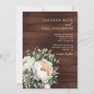 Rustic Floral Wood Wedding Invitation