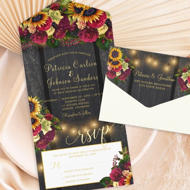 Rustic floral wood wedding RSVP All In One Invitation (Creator Uploaded)