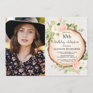 Rustic floral woodland women birthday photo invitation