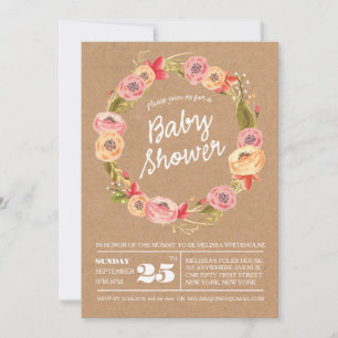 Rustic Floral Wreath BABY Shower Invite