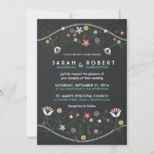 Rustic Floral Wreath Chalkboard Wedding Invitation