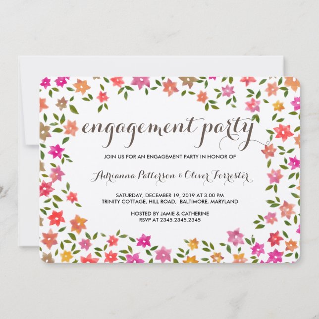 Rustic Floral Wreath Engagement Party Invitation (Front)