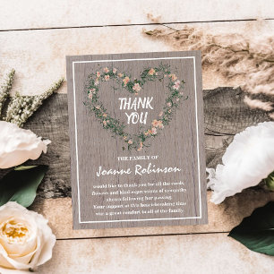 Rustic Floral Wreath Heart Funeral Thank You Card
