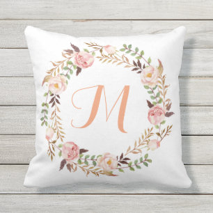 Rustic Floral Wreath Monogram Cushion