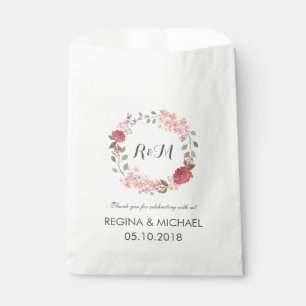 Rustic Floral Wreath Monogram Wedding Favour Bag