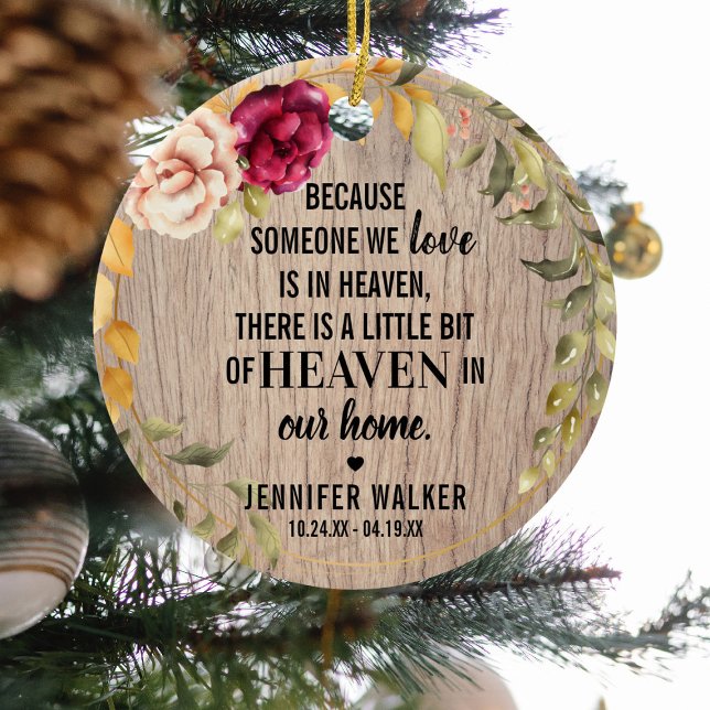 Rustic Floral Wreath Photo Memorial Christmas Ceramic Ornament (Creator Uploaded)