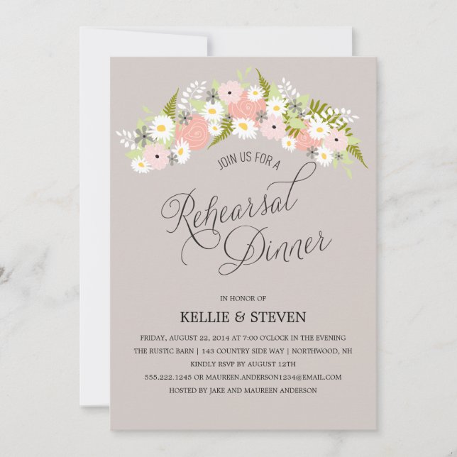 Rustic Floral Wreath Rehearsal Dinner Invitation (Front)