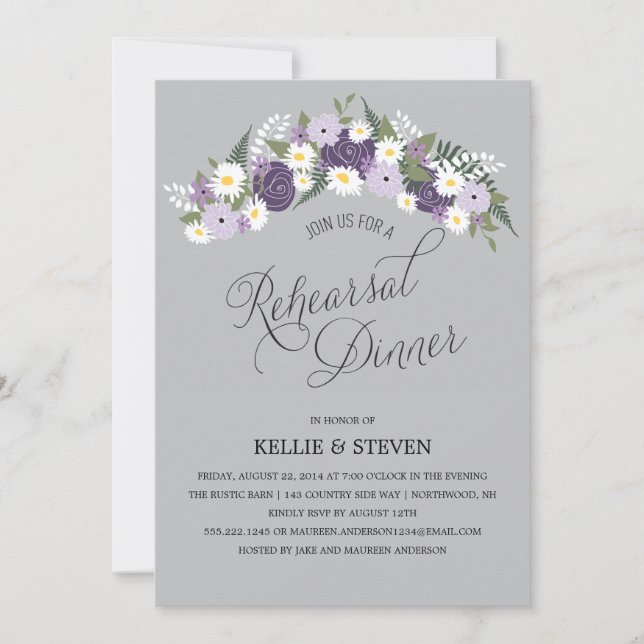 Rustic Floral Wreath Rehearsal Dinner Invitation (Front)