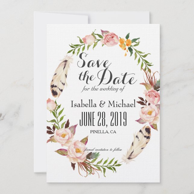 Rustic Floral Wreath Save the Date Invitation (Front)