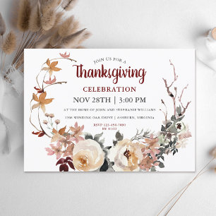 Rustic Floral Wreath Thanksgiving Celebration Invitation