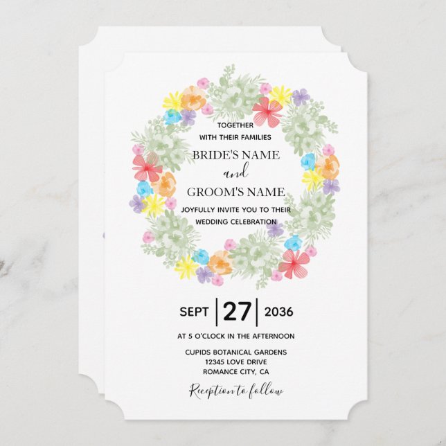 Rustic Floral Wreath Wedding Invitations (Front/Back)