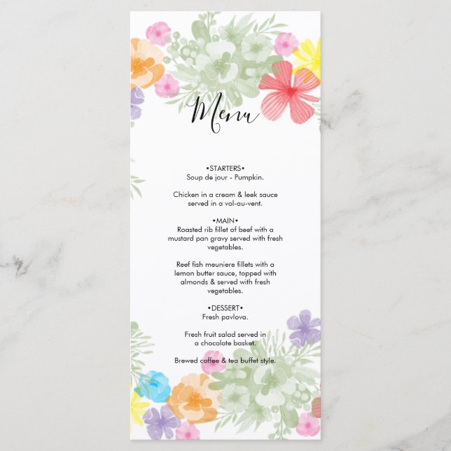 Rustic Floral Wreath Wedding Menu (Front)