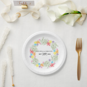 Rustic Floral Wreath Wedding  Paper Plate