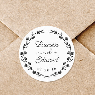Rustic Floral Wreath Wedding Save the Date Classic Round Sticker