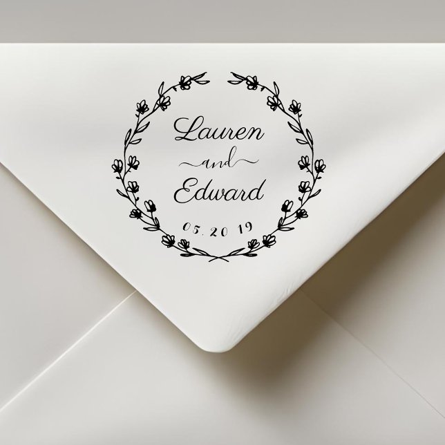 Rustic Floral Wreath Wedding Save the Date Self-inking Stamp (Creator Uploaded)