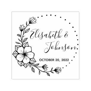 Rustic Floral Wreath Wedding Save the Date Self-inking Stamp