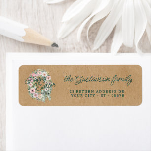 Rustic Floral Wreath White Sage Green Plaid Bow Return Address Label