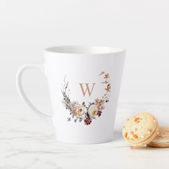 Rustic Floral Wreath with Your Monogram Latte Mug (In Situ)