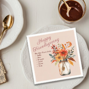 Rustic Florals Bouquet Friendsgiving Personalise Napkin
