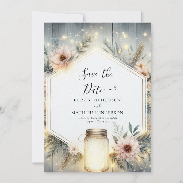 Rustic Florals Mason Jar Wedding Save The Date (Front)