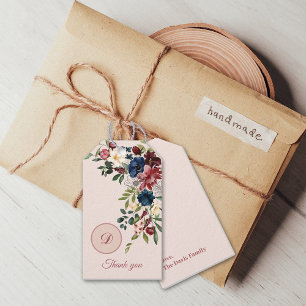 Rustic Florals Thanksgiving Custom Monogram Gift Tags