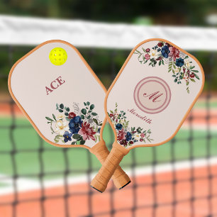 Rustic Florals Thanksgiving Custom Monogram Pickleball Paddle