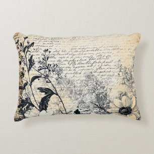 Rustic Flower and Calligraphy - Aged Brown Paper 1 Decorative Cushion