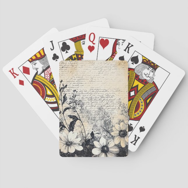Rustic Flower and Calligraphy - Aged Brown Paper 1 Playing Cards (Back)
