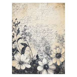 Rustic Flower and Calligraphy - Aged Brown Paper 1 Tablecloth