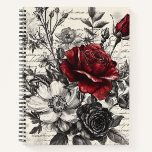 Rustic Flower and Calligraphy - Aged Brown Paper 3 Notebook