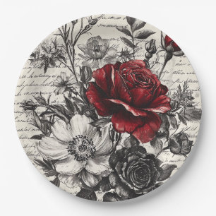 Rustic Flower and Calligraphy - Aged Brown Paper 3 Plate