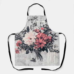 Rustic Flower and Calligraphy - Aged Brown Paper 5 Apron