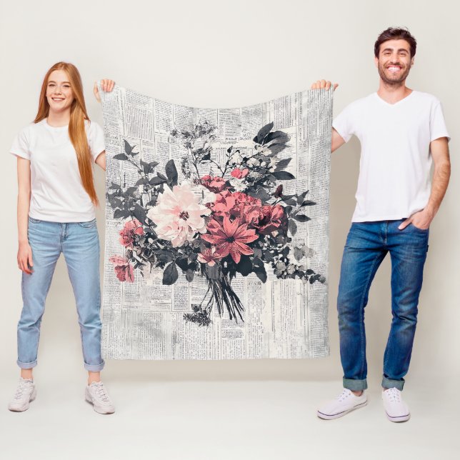 Rustic Flower and Calligraphy - Aged Brown Paper 5 Fleece Blanket (In Situ)