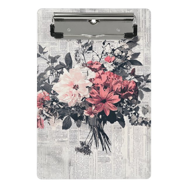 Rustic Flower and Calligraphy - Aged Brown Paper 5 Mini Clipboard (Front)
