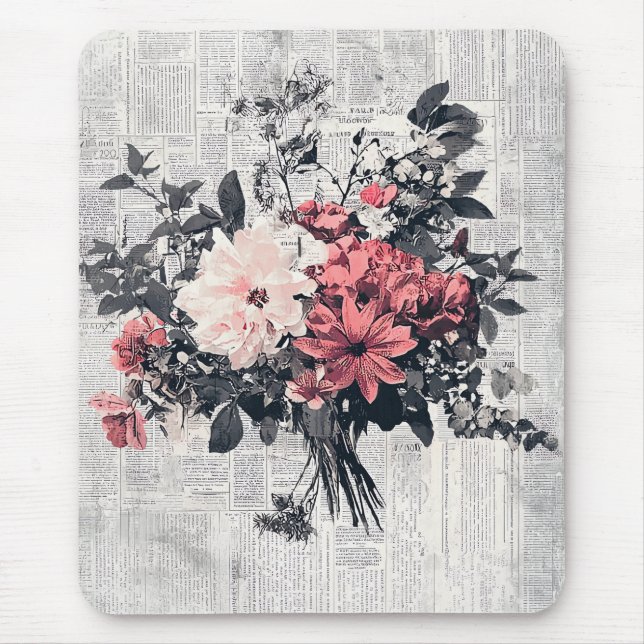 Rustic Flower and Calligraphy - Aged Brown Paper 5 Mouse Pad (Front)