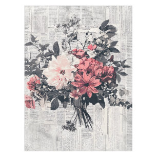 Rustic Flower and Calligraphy - Aged Brown Paper 5 Tablecloth