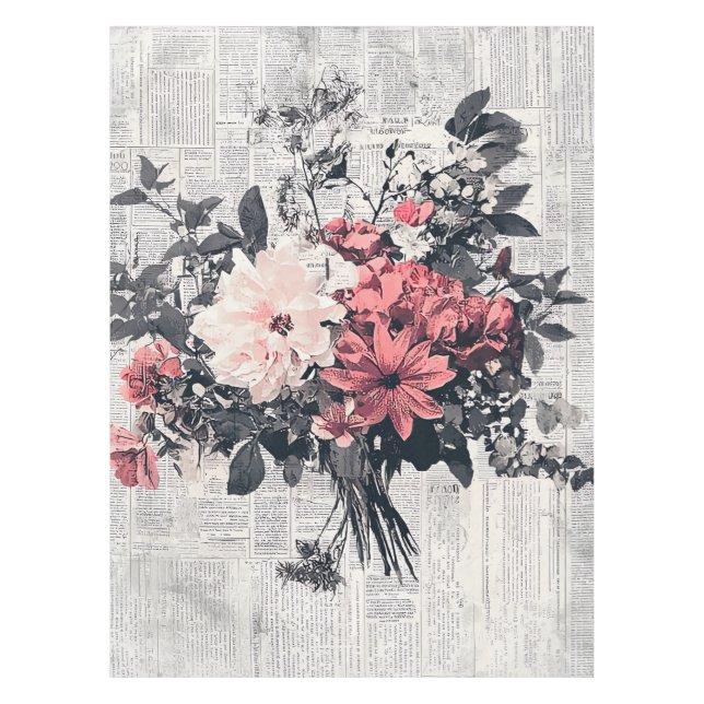 Rustic Flower and Calligraphy - Aged Brown Paper 5 Tablecloth (Front)