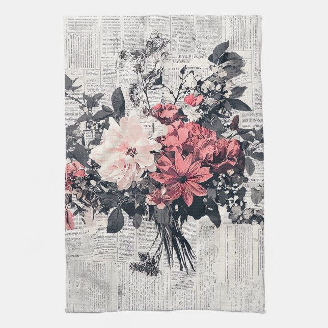 Rustic Flower and Calligraphy - Aged Brown Paper 5 Tea Towel (Vertical)