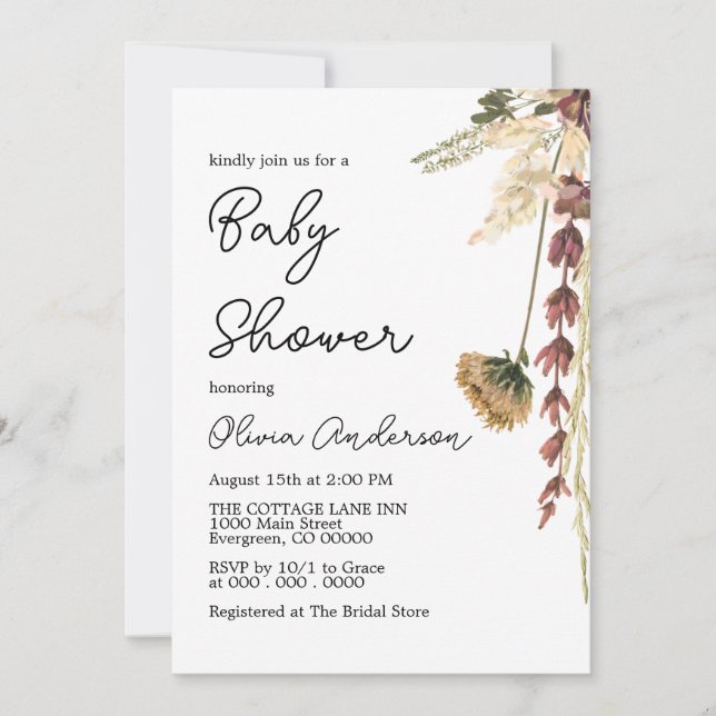 Rustic Flower Boho Baby Shower Invitation (Front)