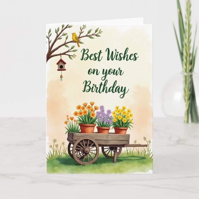 Rustic Flower Cart Birthday Card (Front)