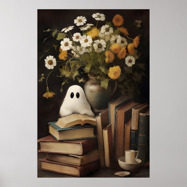 Rustic flower ghost book printable, Halloween Poster (Front)