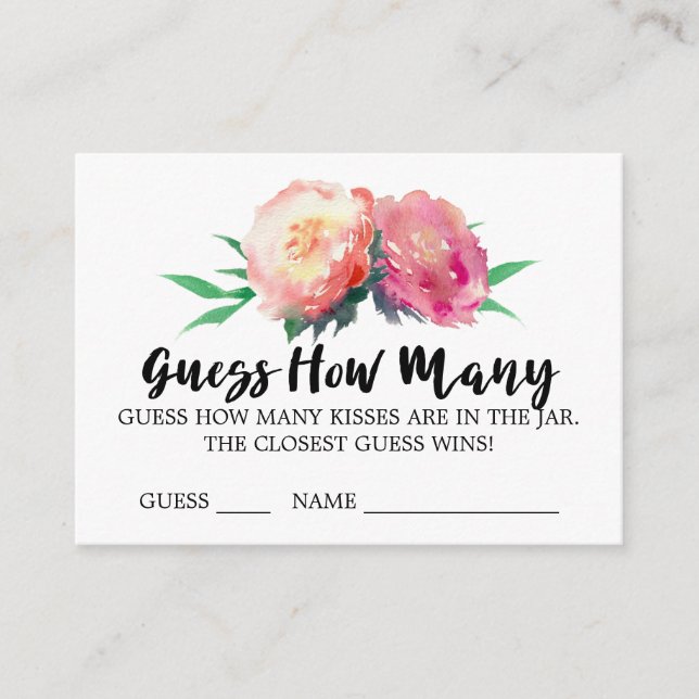Rustic Flower Guess How Many Kisses Game Cards (Front)