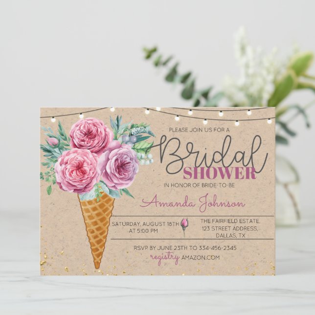 Rustic Flower in Waffle Bridal Shower Invitation (Standing Front)