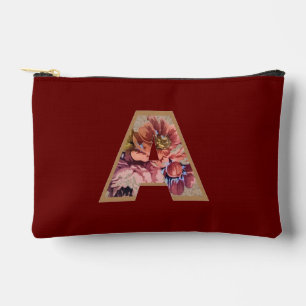 Rustic Flower Initial A Burgundy Accessory Pouch